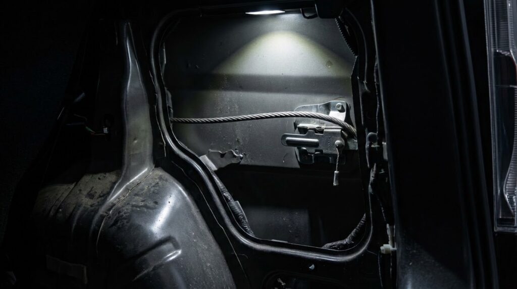 バッテリー上がりでも給油できる緊急手動レバーの場所